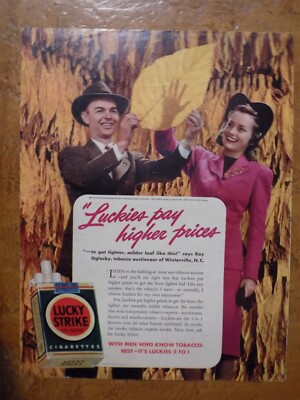 Vintage 1941 Lucky Strike Cigarette Magazine Ad ''Luckies Pay Higher Prices''