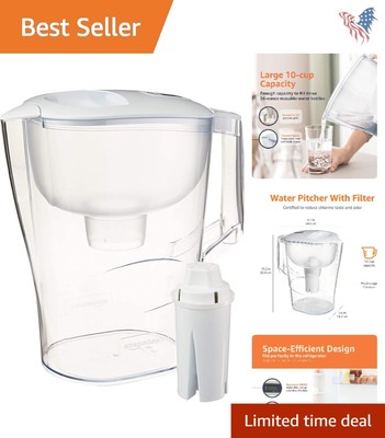 10-Cup Brita-Compatible Water Pitcher with Secure Lid & WQA Certification