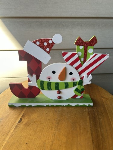 Hobby Lobby Joy Snowman Christmas Whimsical Wooden Decor Figurine