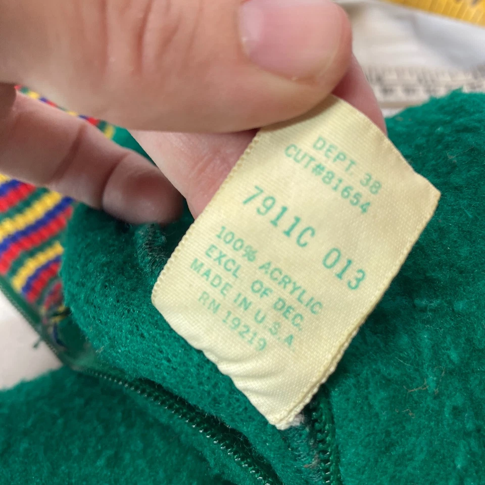 Pijama de una pieza vintage Sears JR Bazaar para niños 13 verde arco iris rayas polar Foto 3 de 4