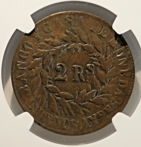 RARE NGC BUENOS AIRES ARGENTINA PROVINCES COIN DOS 2 REALES 1860 KM 11