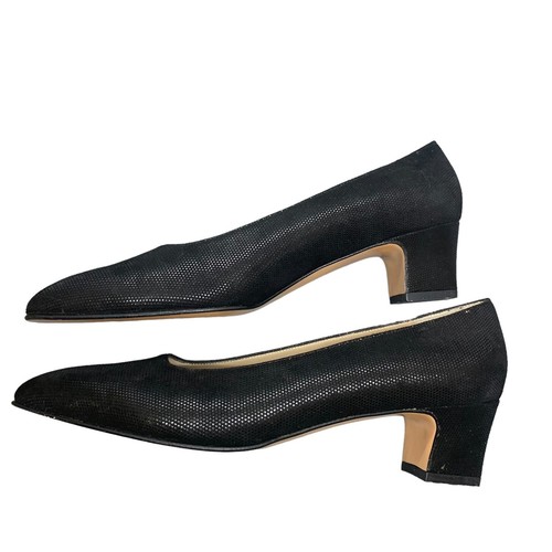 Salvatore Ferragamo Black Suede Pebble Leather Pumps Square Toe  Size 9 1/2 B - Picture 7 of 19