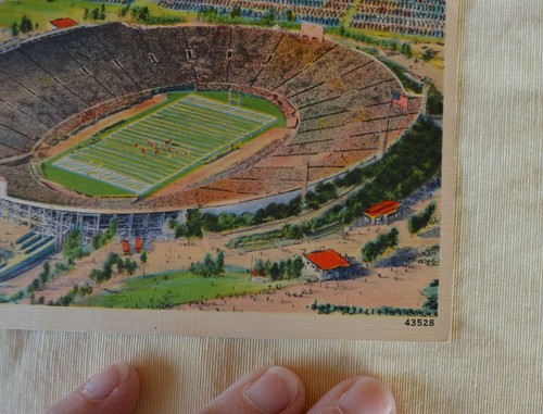 VTG Linen Postcard 300 The Rose Bowl Pasadena CA #43528 Posted 1939 to Tulsa OK - Picture 4 of 6