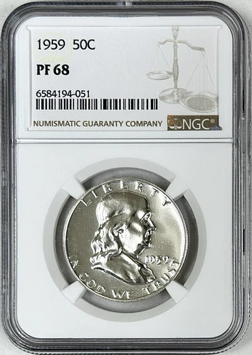 1959 PROOF FRANKLIN SILVER HALF DOLLAR NGC PF68 BRIGHT WHITE