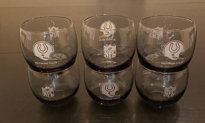 Vintage 1970's NFL Baltimore Colts Smoked Glass Tumblers Glass Set Lot of 6
