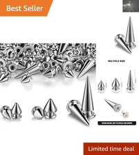 Versatile Punk Cone Spikes: 170 Silver Screwback Studs for Custom Accessories
