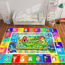 Kids Rug for Playroom, ABC Educational Rug with Farm Sea Animal Print, Floor Pla