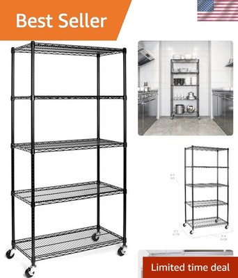 UltraDurable 5-Tier NSF Steel Wire Shelving, 36''W x 18''D x 75''H, Black | Heav...