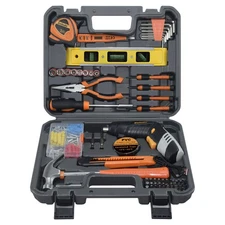 SOLUDE 130-Piece Home Tool Kit with 3.6V Cordless Rechargeable Screwdriver,Ba...