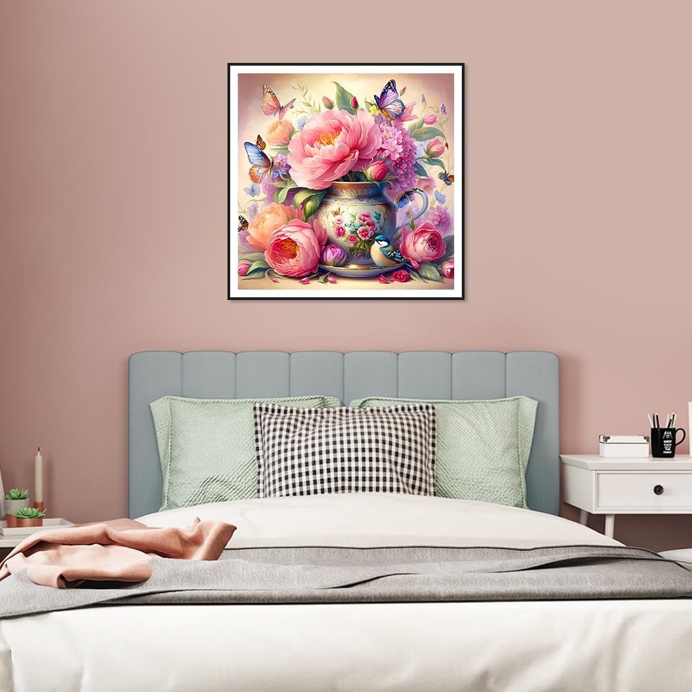 Flower Diamond Painting Kit for Adults, 5D Butterfly Diamond Art for Beginners -