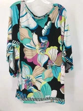 Trina Turk Blue Size Medium Floral Shift Knee Length Short Sleeve Dress