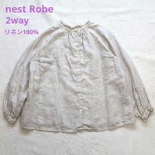 NEST ROBE Linen Frill Blouse 2 Way Stand Collar Beige 100 Linen Women's