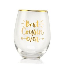Cousin Gifts for Women, Best Cousin Ever, 17 Oz Stemless Wine Glass,