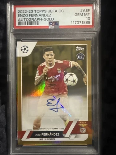 2022-23 Topps UEFA Club Competitions Enzo Fernandez RC #/50 Gold Auto PSA 10