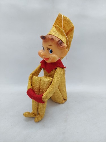 VTG CHRISTMAS RARE GOLD METALLIC RED FELT PIXIE KEEN HUGGER - Picture 8 of 11