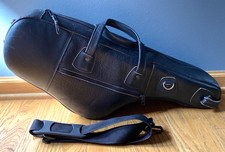 Vintage Black Leather Alto Saxophone Soft Case Gig Bag w/ Strap Music Instrument