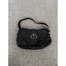 Y2K VTG Coach Soho Black Leather Buckle Flap Shoulder Bag 9248 Contrast Stitch