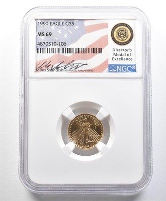 1990 $5 American Gold Eagle Standish Medal Of Excellence 1/10 Oz