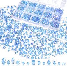 1500 Pcs Crystal Glass Beads for Jewelry Making 12 Styles Bicone, Rondelle, Cu