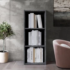 Castle Place Classic 3-Cube Open Shelf Wood Bookcase, Dark Grey