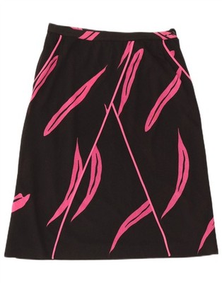 VINTAGE Damen A-Linien Rock mit abstraktem Muster IT 46 Large W32 schwarz CZ05