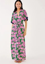 NWT Lilly Pulitzer Wisteria V-Neck Maxi Dress Low Tide Navy, Choose Size