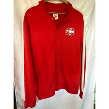 TWA Hotel Tracksuit Varsity Jacket Red Cotton Snap Front Bomber Mens Large