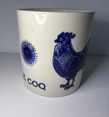 Original Issue Taylor & Ng Le Coq Rooster Coffee Mug, white and blue
