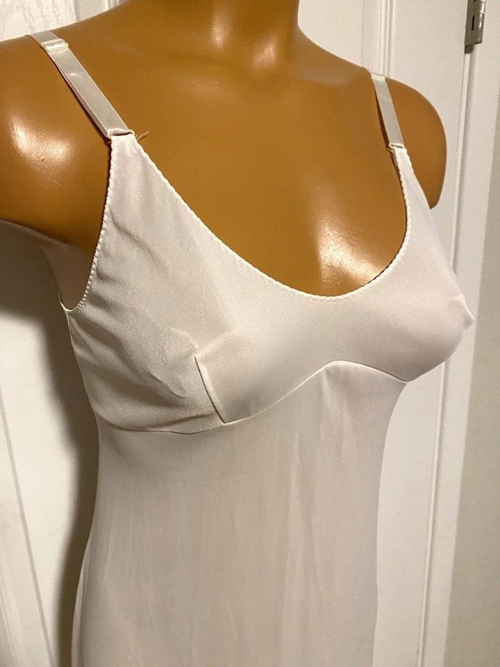 DE COLECCIÓN AÑOS 70 SEARS "THE DOES'T SLIP" BLANCO NIEVE CON ENCAJE FORMAL SLIP COMPLETO TALLA 32 XS Foto 4 de 4