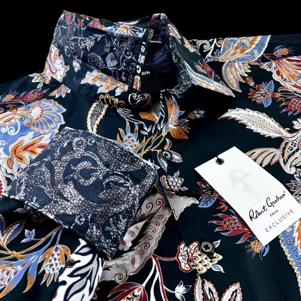 Robert Graham Exclusive Embroidered Floral Paisley Sport Shirt Large $399 - Image 4 of 4