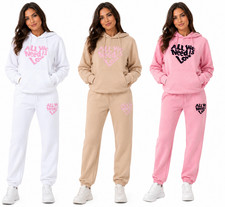 Kids Girls Hooded Tracksuit All We Need Is Love Hoodie & Joggers Set  7-14 Years