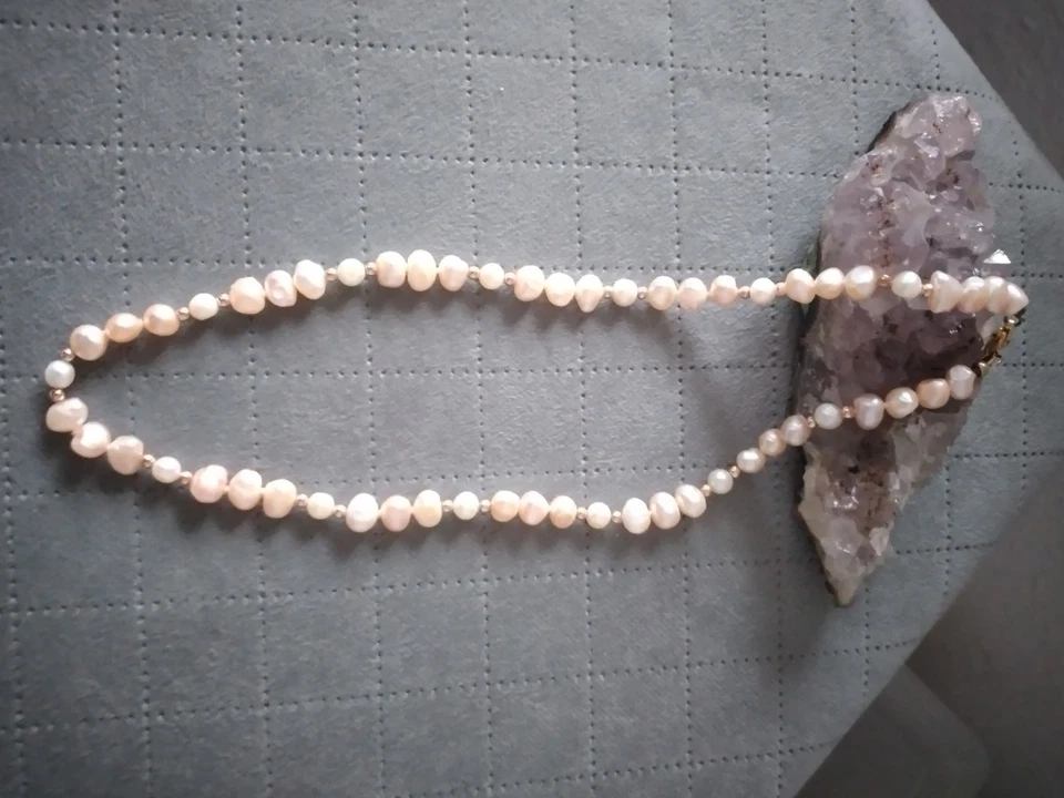 flussperlenkette Goldfarbige Zwischenkugeln Feiner Glanz - Bild 3 von 4