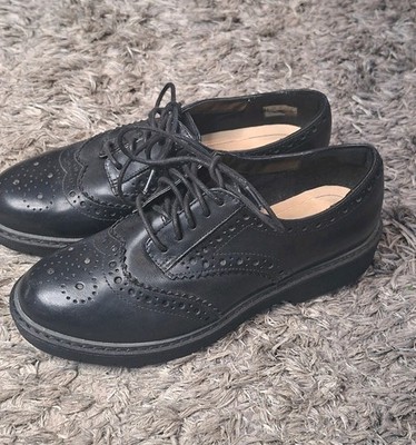 Clarks Black Leather Brogues Chunky/Platform Sole Wide Fit UK