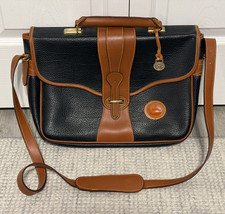 Vtg Dooney  Bourke Equestrian Leather Shoulder Crossbody Bag Black Pebbled AWL