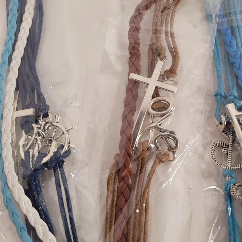 Lot of 30 Cord Multi Strand Bracelets Believe + Charms Cross Lot 30 Pieces Mix - Image 3 of 4