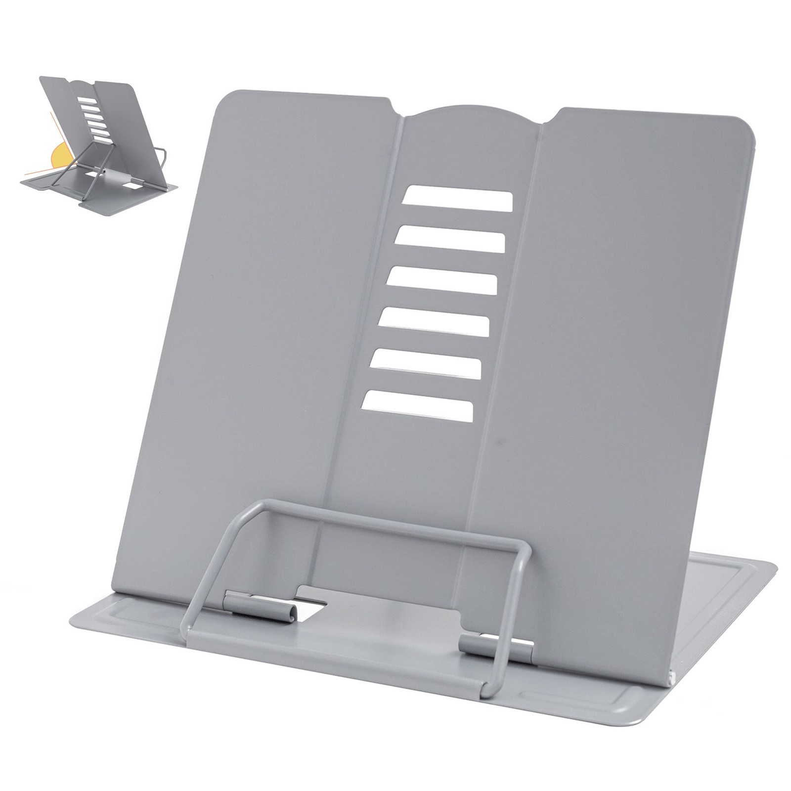 Metal Book Stand Adjustable Reading Holder for Cookbooks Textbooks Grey
