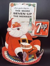 1964 Rare Vintage SANTA CLAUS Christmas 11x7.5  7Up Display Cardboard w Flaws