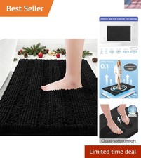 Striped Black Bathroom Rug Mat 32"x20" Ultra Soft, Non Slip Chenille Bath Rug...