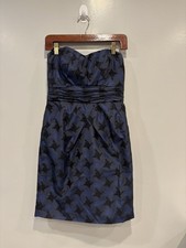 Nine West Women's Blue / Black Taffeta Ru”Strapless Mini Dress Size 4