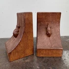 Vtg ROBERT THOMPSON Mouseman Carved Wood Bookends w/ Mice PAIR - 6" Tall - Mouse