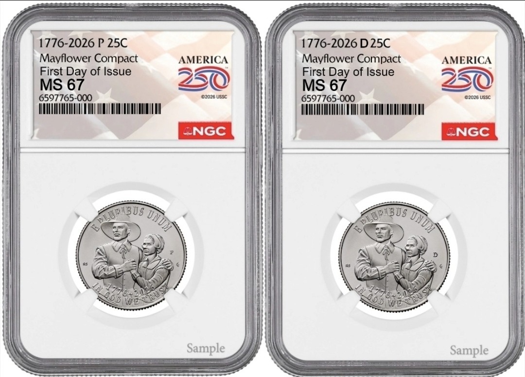 2026 Mayflower Compact Quarter - 2pc - P & D - NGC MS67 First Day