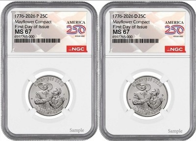 2026 Mayflower Compact Quarter - 2pc - P & D - NGC MS67 First Day