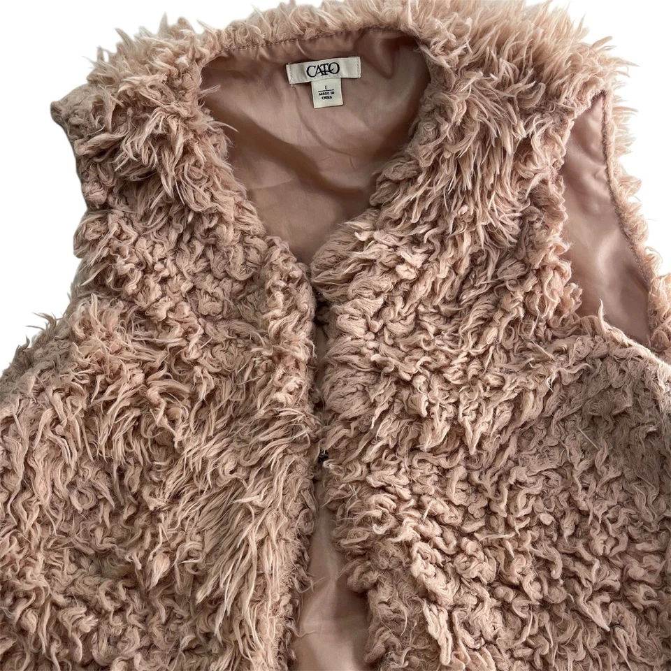 Винтажный Cato Y2K искусственного меха жилет румяна розовый L богемное фестиваль прихоти гламур - Изображение 3 из 4