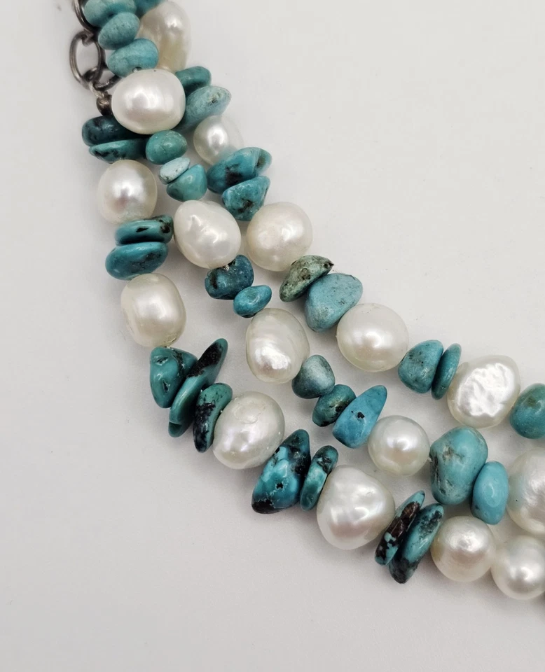 Collar Multihilo Vintage Tica Rosa Plata Esterlina Turquesa Perla Cuentas Foto 4 de 4