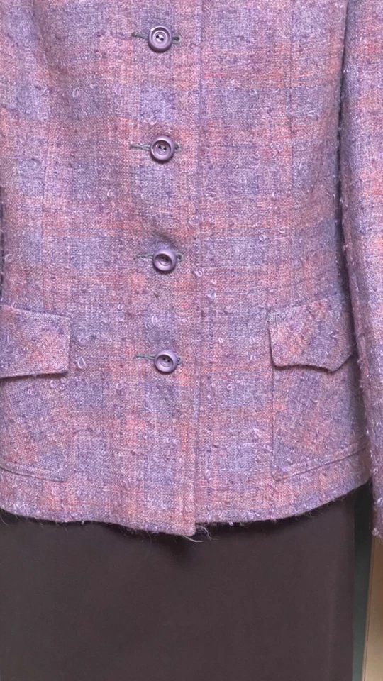 Blazer vintage mujer por Andrew Stewart, Escocia tweed púrpura rosa forrado pequeño Foto 2 de 4