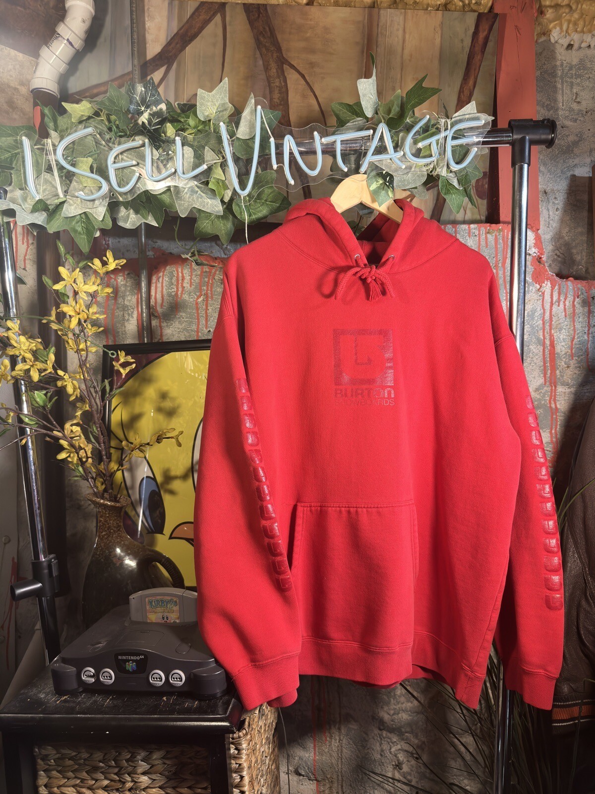 Rare Vintage Burton Snowboard Center Logo Promo Hoodie Gem