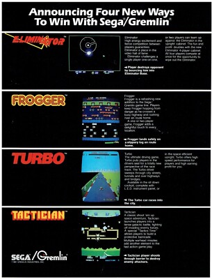 SEGA/Gremlin 4 Game Promo Flyer Eliminator/Frogger/Turbo/Tactician 1981
