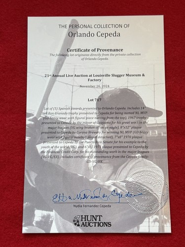Orlando Cepeda Personally Owned Guayama Puerto Rico 1967 Major Leagues Trophy - Picture 7 of 8
