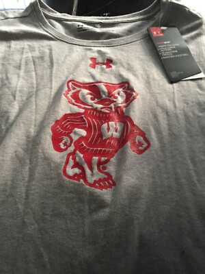 WOMENS UNDER ARMOUR HEATGEAR WISCONSIN BADGERS TANK VEST GRAY XL NWT $40
