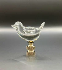 Lamp Finial-Clear GLASS BIRD-Polished Nickel Base